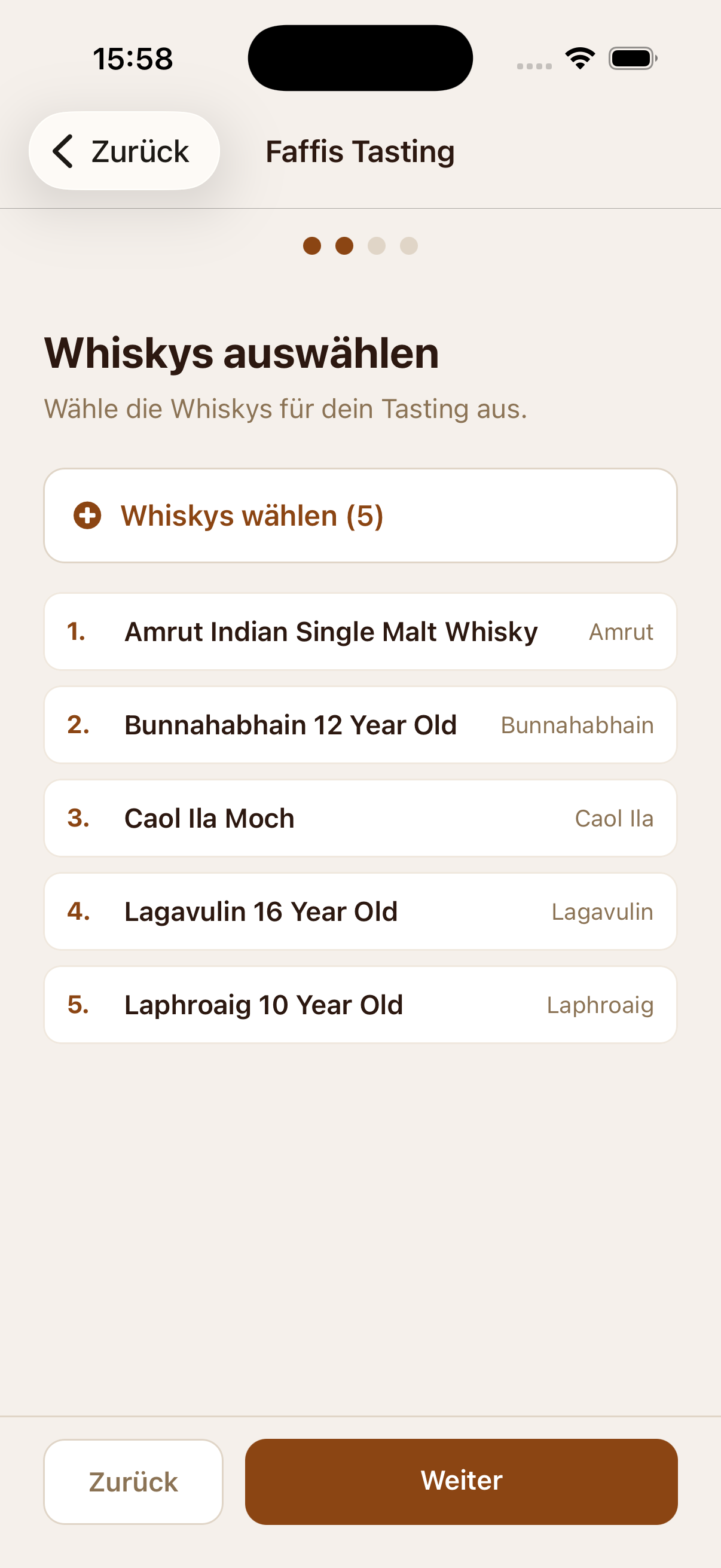 Whisky-Auswahl für Tasting