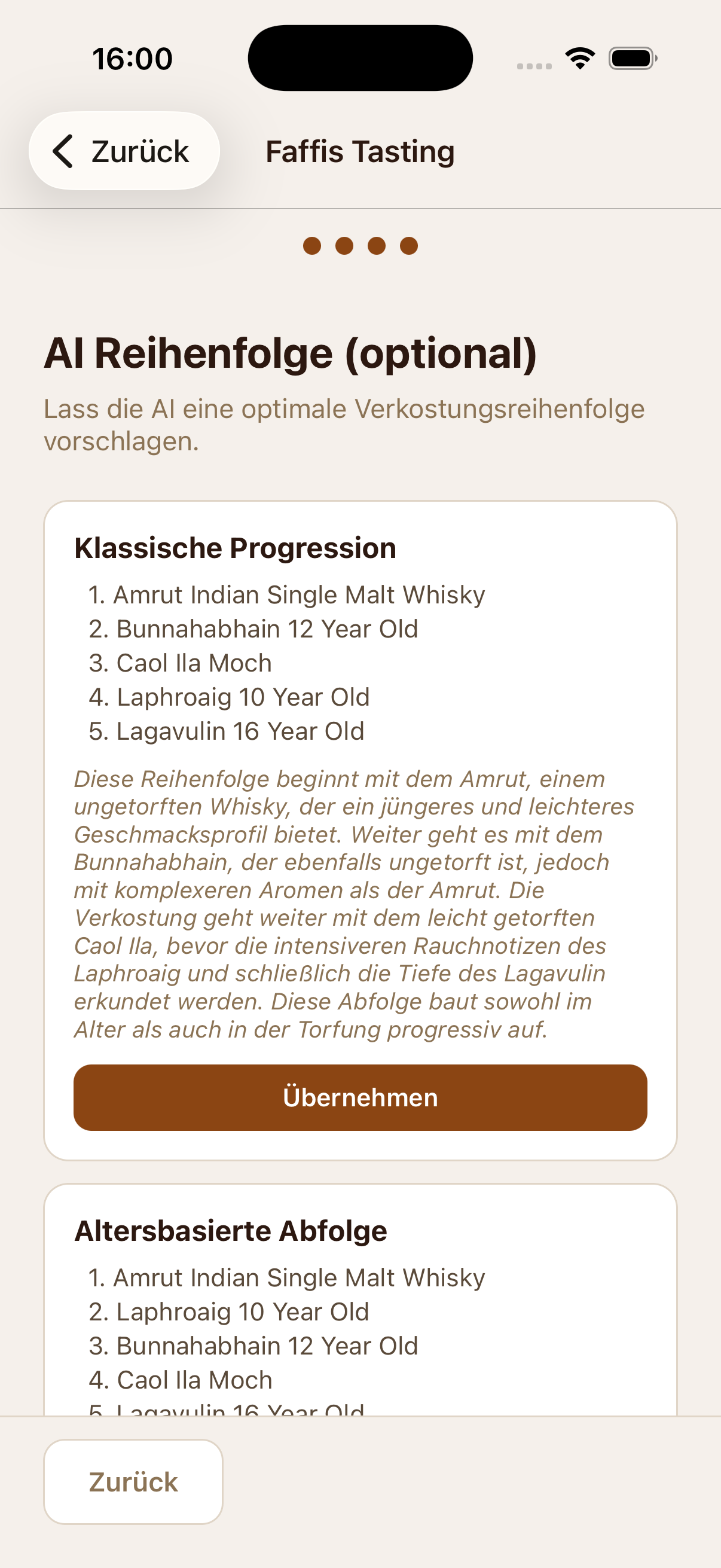 KI-generierte Verkostungsreihenfolge